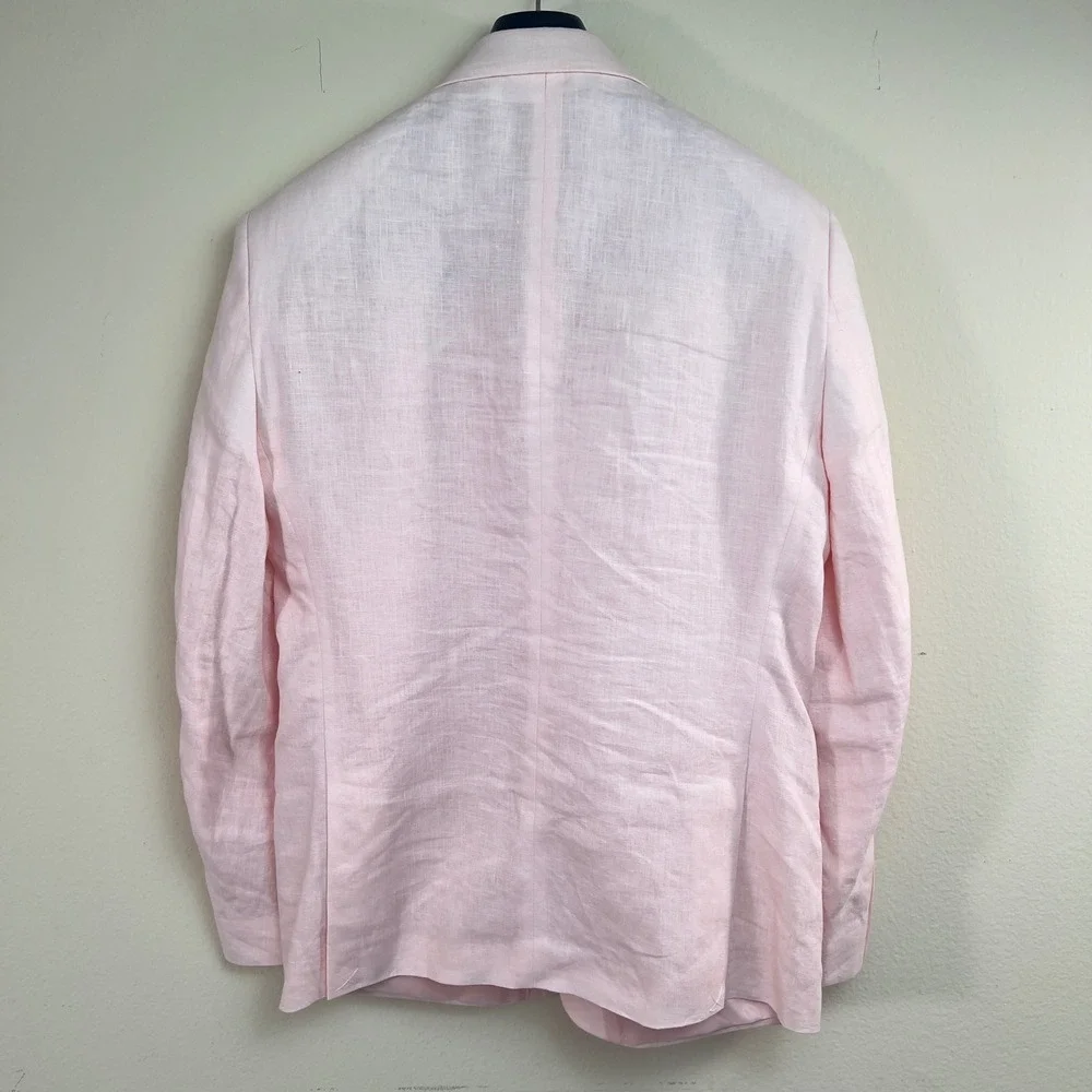 Bar III Linen Blazer Mens 42R Pink Solid Slim Fit Summer Lightweight Sport Coat